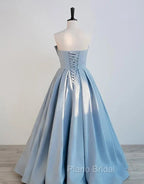 Blue Satin Long A-line Party Dresses Formal Prom Dresses Blue Floor Length Evening Dresses Formal Prom Dresses shops