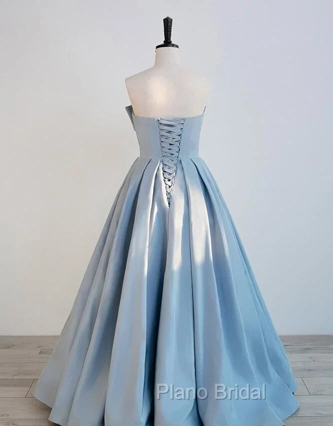 Blue Satin Long A-line Party Dresses Formal Prom Dresses Blue Floor Length Evening Dresses Formal Prom Dresses shops