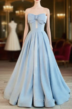 Blue Satin Long A-line Party Dresses Formal Prom Dresses Blue Floor Length Evening Dresses Formal Prom Dresses shops