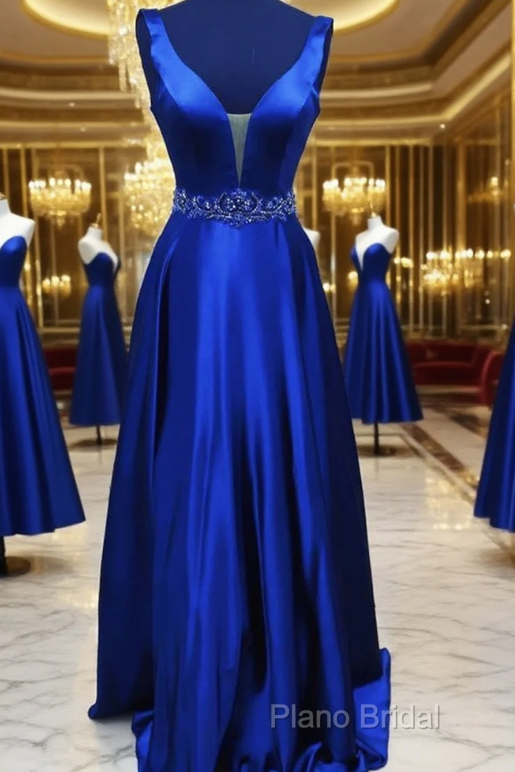 Blue Satin Long A Line Formal Prom Dresses Formal Dresses