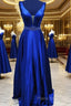 Blue Satin Long A Line Formal Prom Dresses Formal Dresses