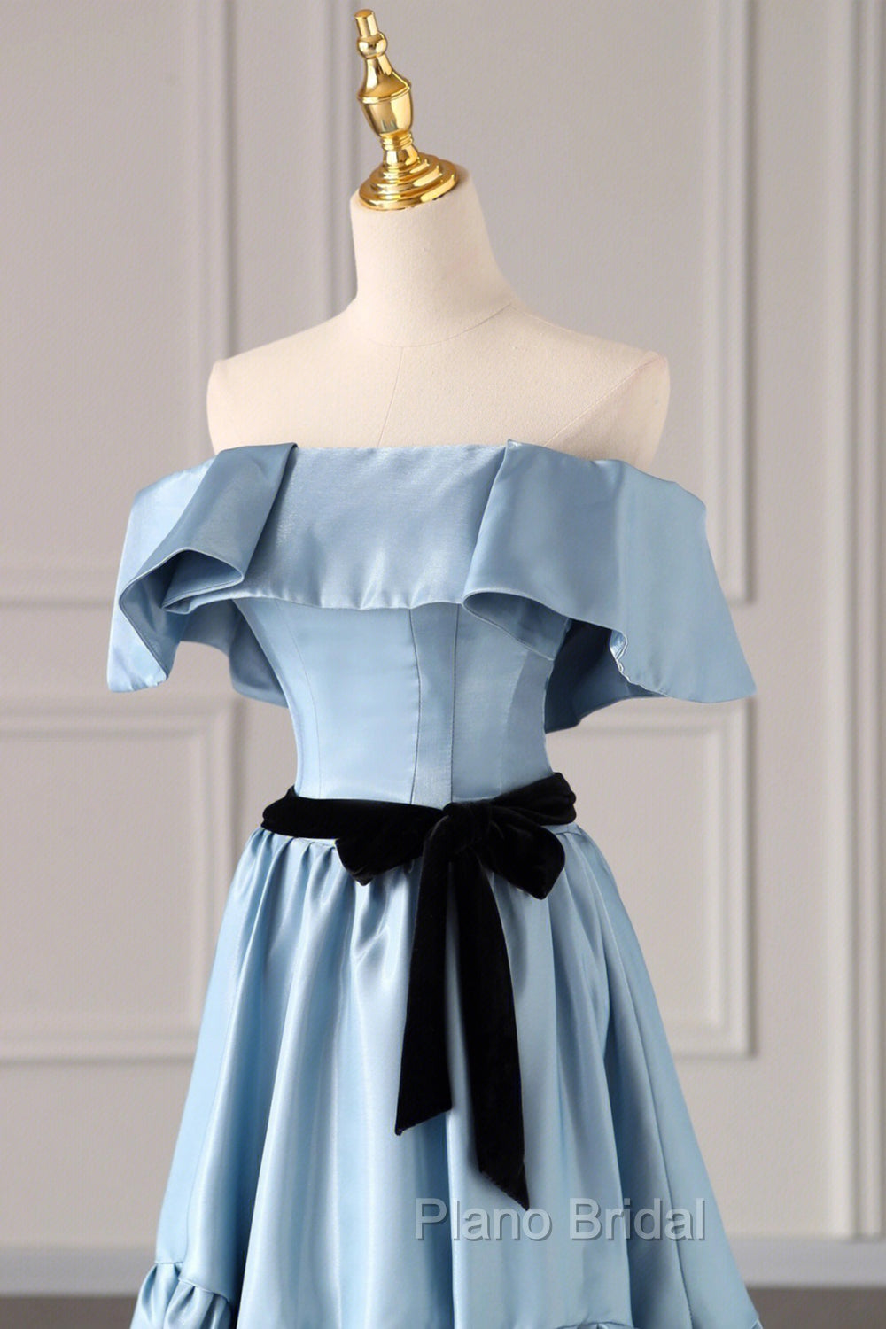 Blue Satin Long Formal Dresses, Simple A-Line Strapless Formal Prom Dresses
