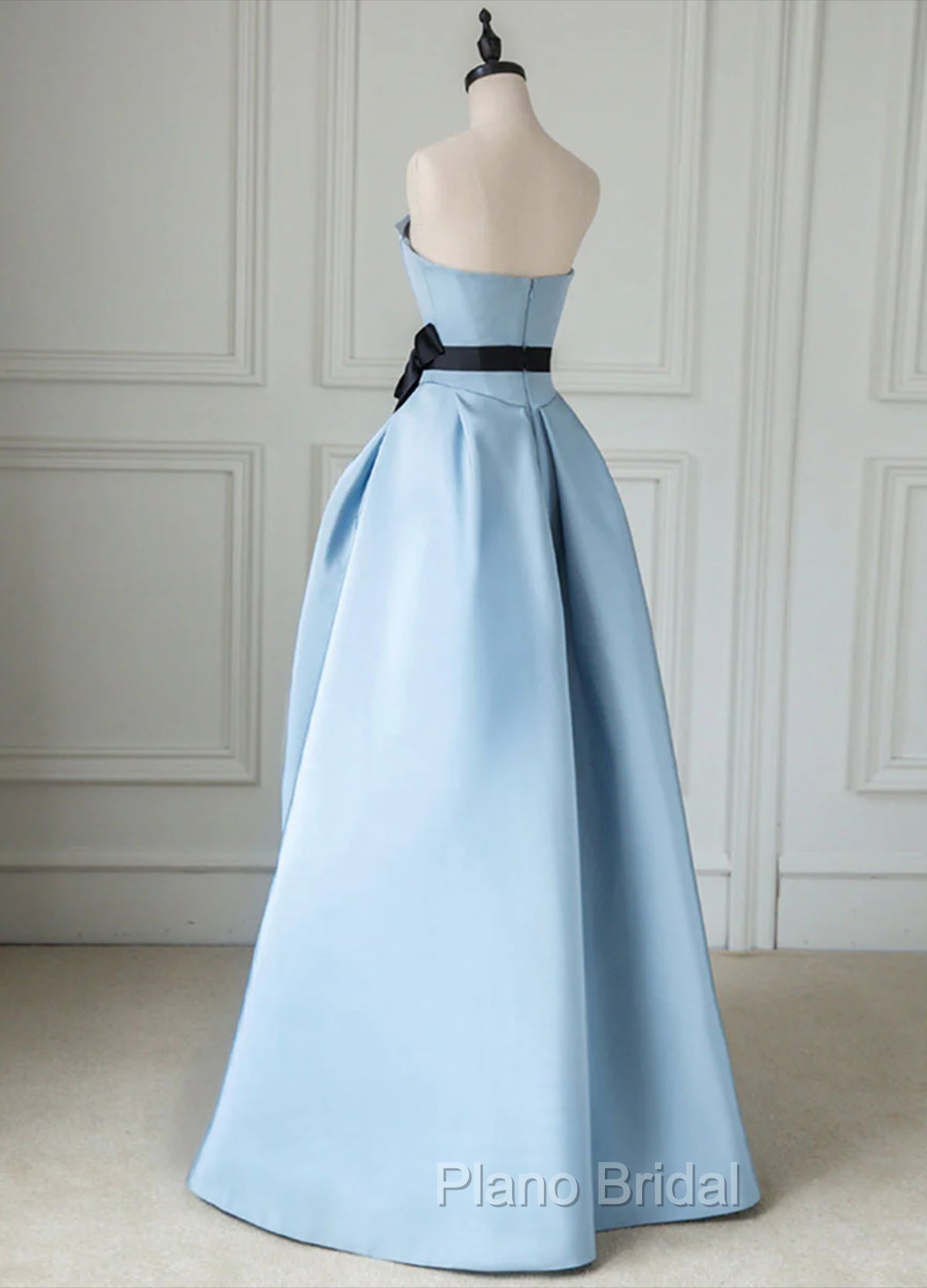 Blue Satin Long Party Dresses Evening Dresses, Blue Satin Formal Prom Dresses