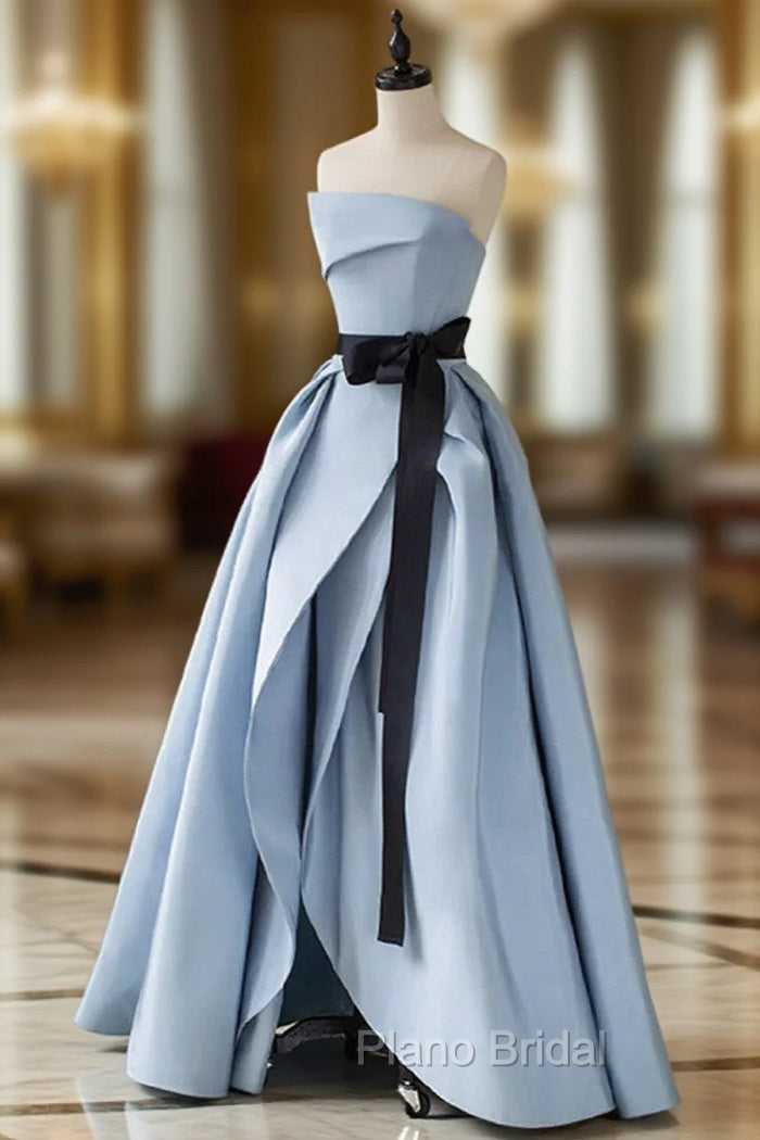 Blue Satin Long Party Dresses Evening Dresses, Blue Satin Formal Prom Dresses Main image