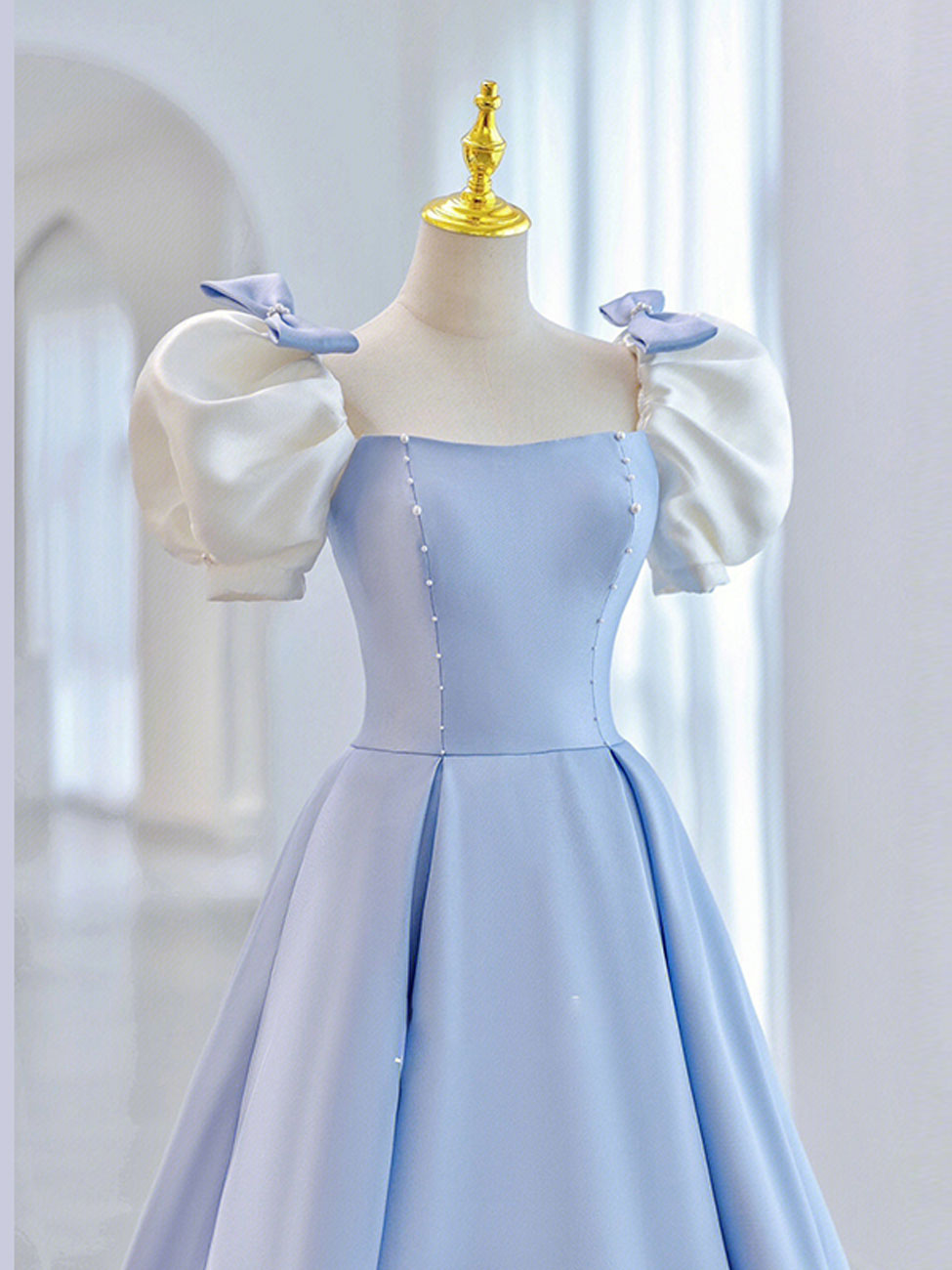 Blue Satin Long Formal Prom Dresses, Blue Formal Prom Dresses Secondary image