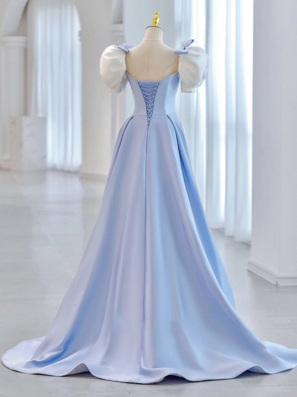 Blue Satin Long Formal Prom Dresses, Blue Formal Prom Dresses