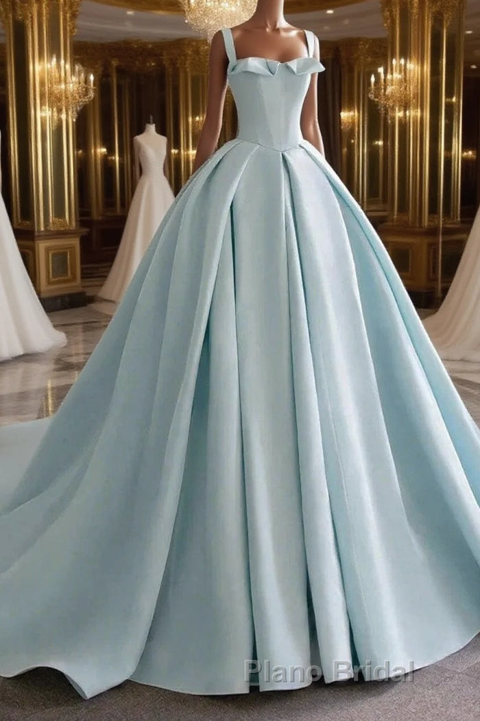 Blue Satin Long Formal Prom Dress, Blue Satin Formal Dresses Main image