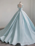 Blue Satin Long Formal Prom Dress, Blue Satin Formal Dresses