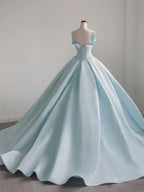 Blue Satin Long Formal Prom Dresses, Blue Sweet 16 Dresses