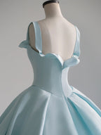 Blue Satin Long Formal Prom Dresses, Blue Sweet 16 Dresses