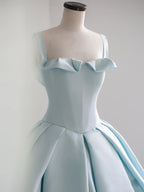 Blue Satin Long Formal Prom Dresses, Blue Sweet 16 Dresses