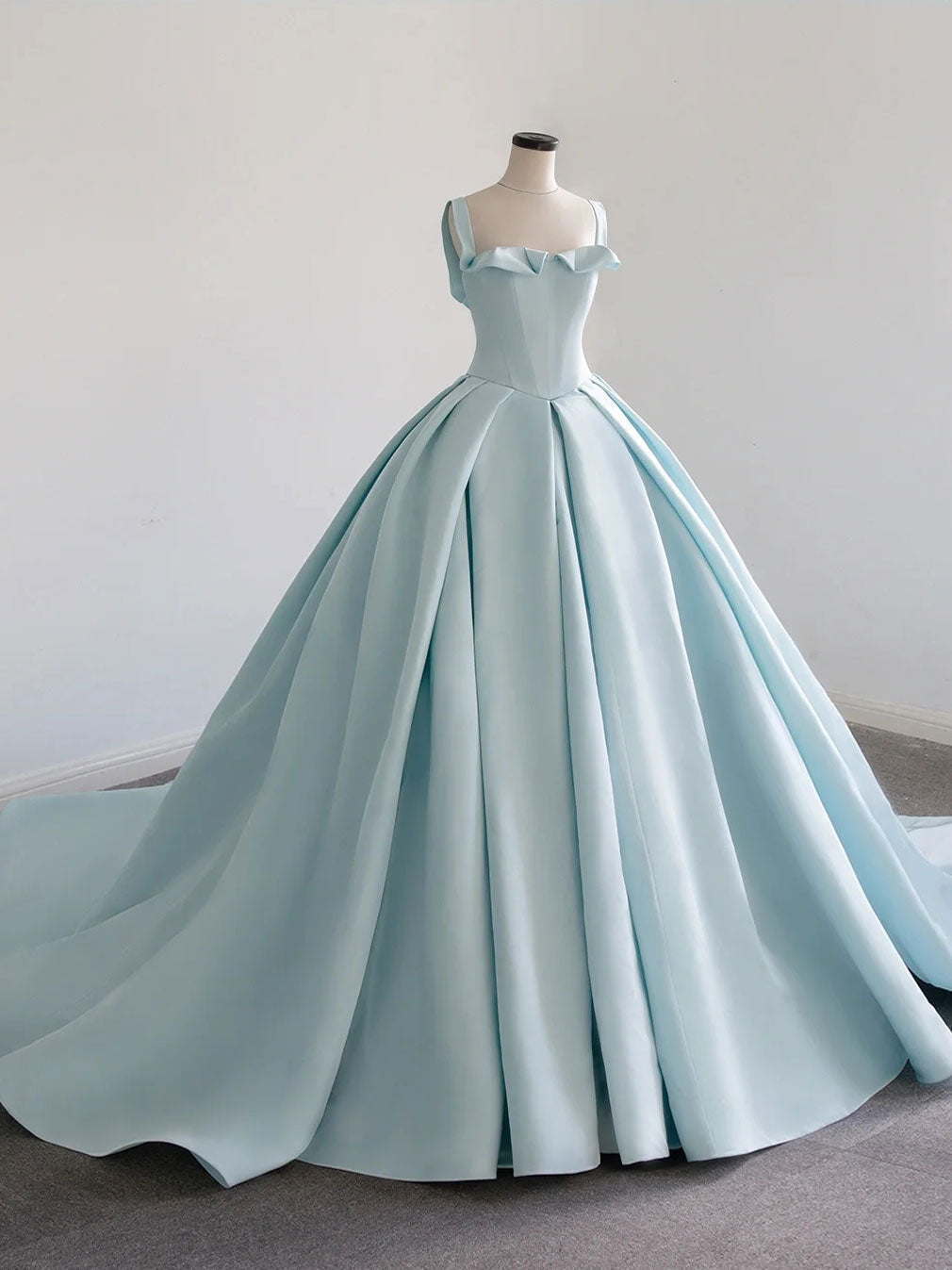 Blue Satin Long Formal Prom Dresses, Blue Sweet 16 Dresses Main image