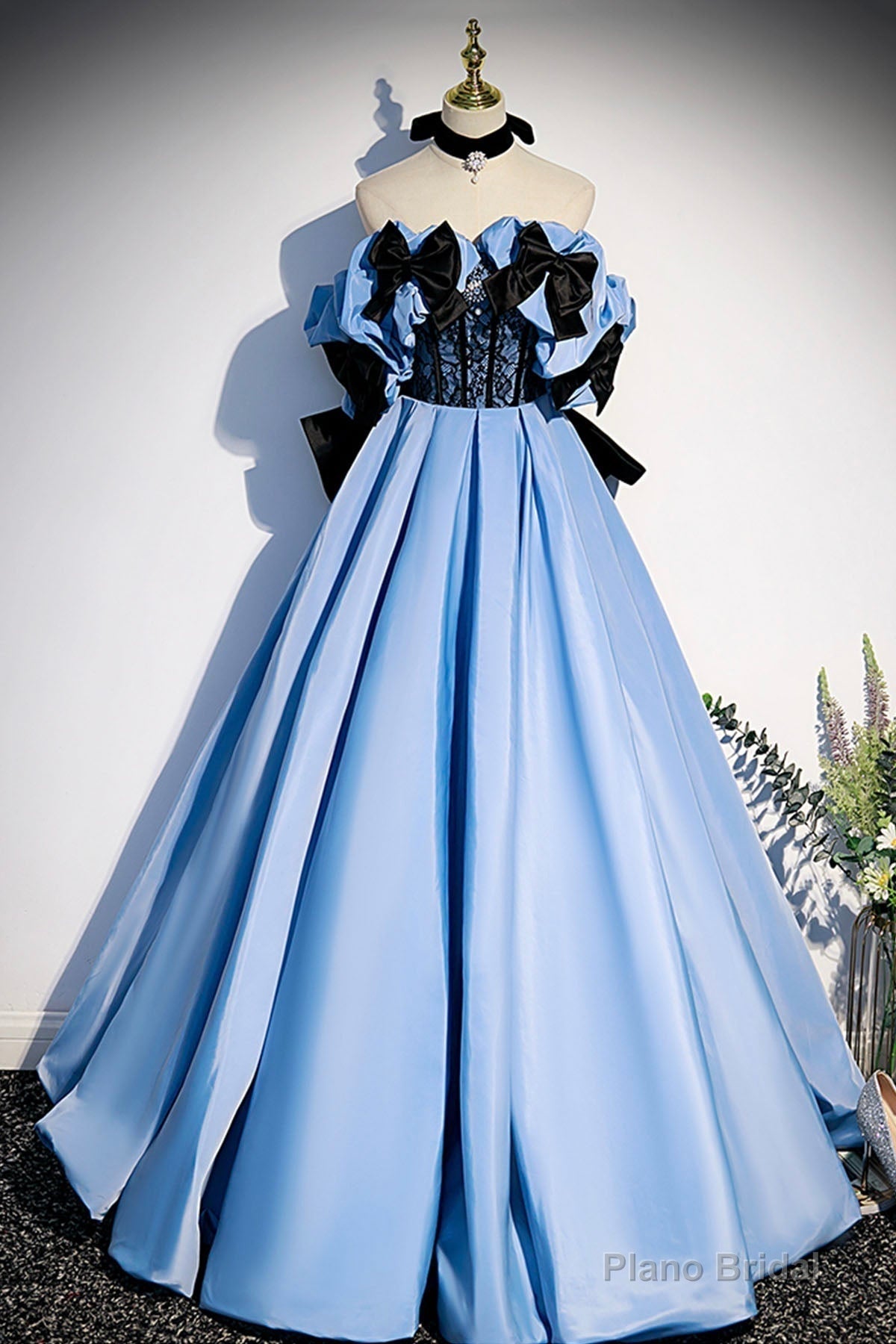 Blue Satin Long Prom Dress, Off the Shoulder Formal Evening Dress Secondary image
