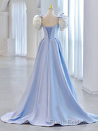 Blue Satin Long Formal Prom Dresses, Blue Formal Graduation Dresses