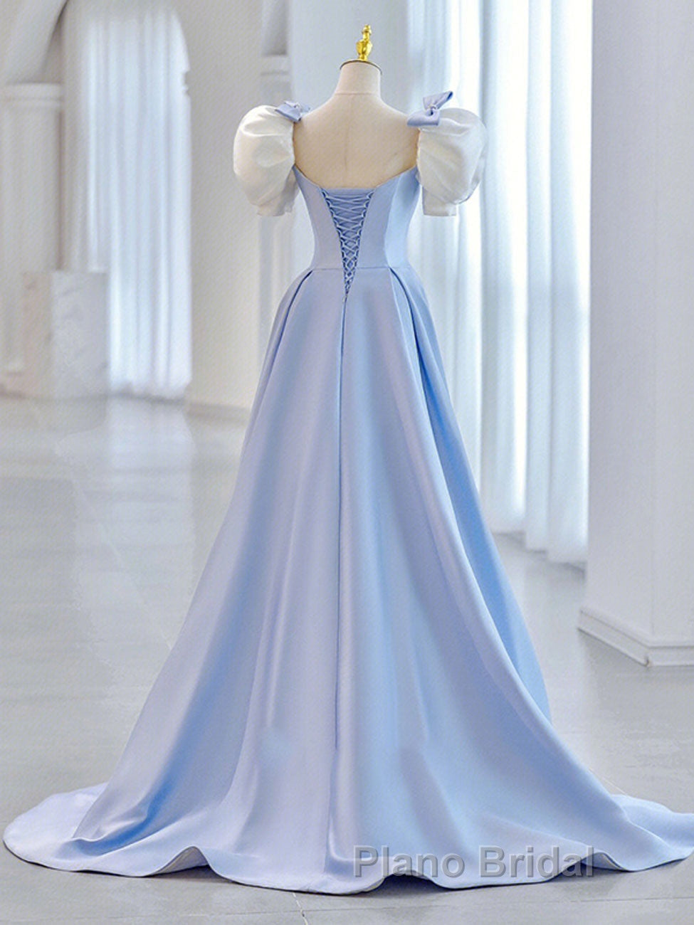 Blue Satin Long Formal Prom Dresses, Blue Formal Graduation Dresses Secondary image