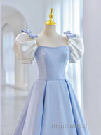 Blue Satin Long Formal Prom Dresses, Blue Formal Graduation Dresses