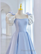 Blue Satin Long Formal Prom Dresses, Blue Formal Graduation Dresses