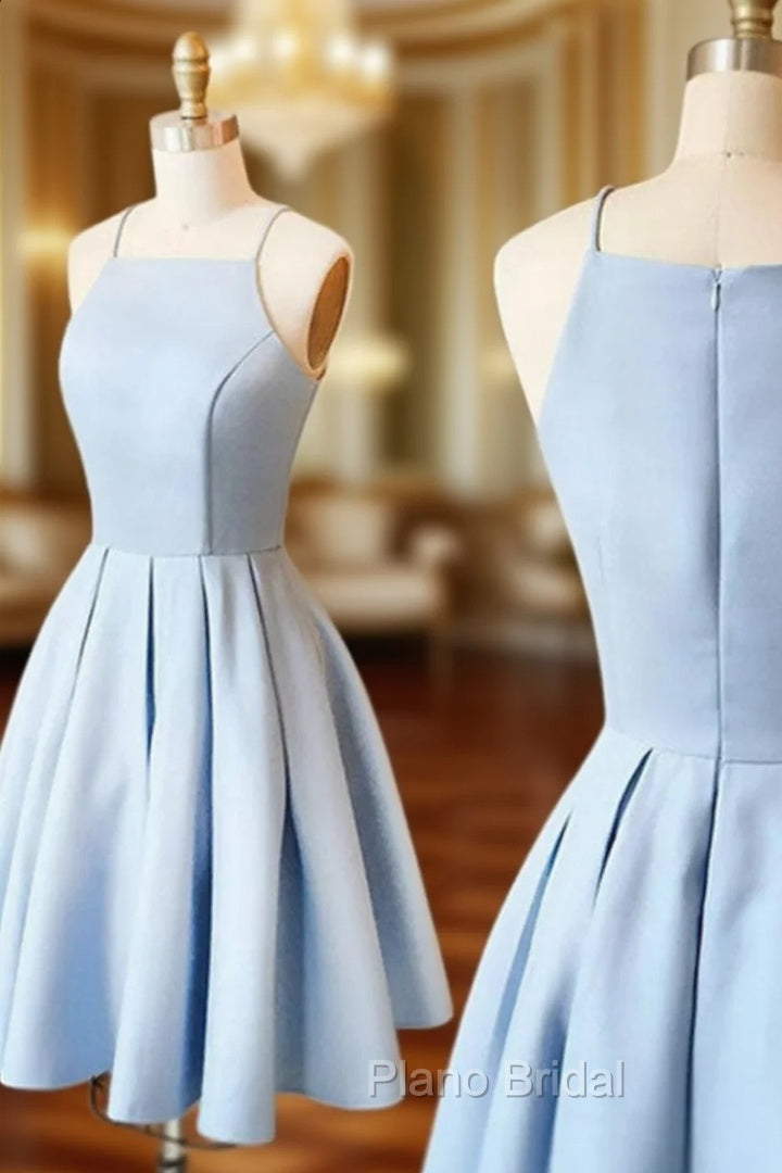 Blue Satin Short Halter Formal Prom Dresses Light Blue Short Homecoming Dresses Formal Prom Dresses shops Main image
