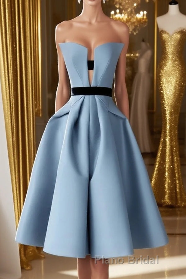 Blue satin short Formal Prom dress, blue homecoming dress