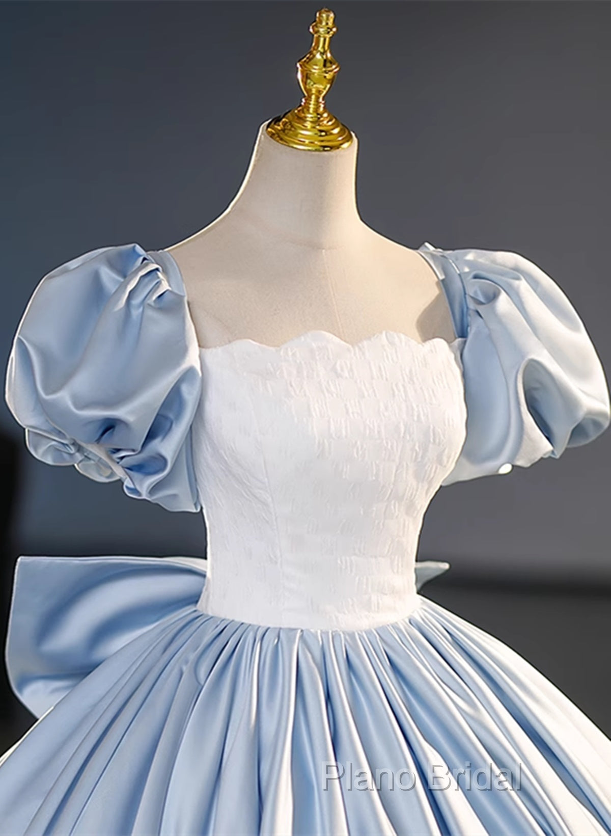 Blue Satin Short Sleeves Long Formal Dresses, Blue Satin Sweet 16 Dresses Secondary image