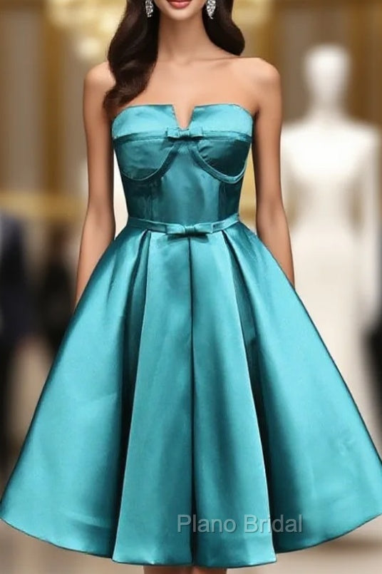 Blue Satin Strapless Bow Homecoming Dresses Main image