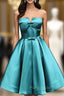 Blue Satin Strapless Bow Homecoming Dresses