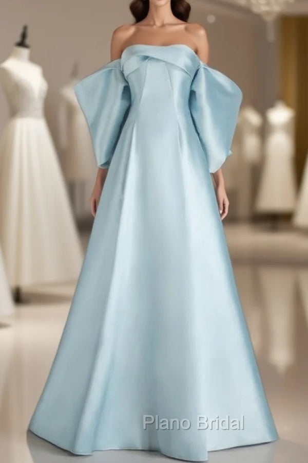 Blue Satin Strapless Pleats Formal Prom Dresses Main image