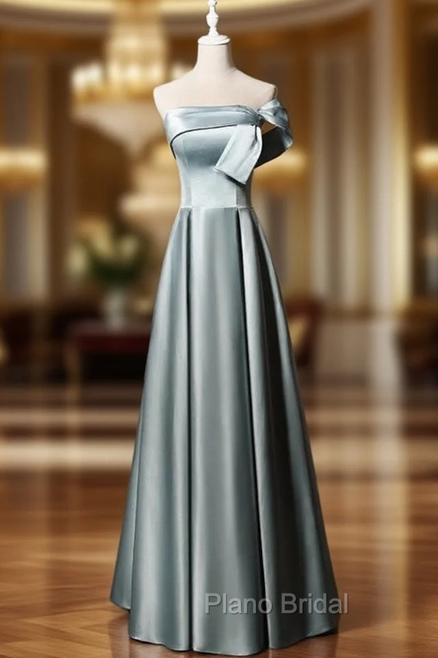 Blue Satin Strapless Formal Prom Dresses Main image