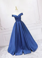 Blue Satin Sweetheart Long Wedding Party Dresses Blue Formal Dresses Formal Prom Dresses shops