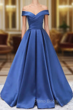 Blue Satin Sweetheart Long Wedding Party Dresses Blue Formal Dresses Formal Prom Dresses shops