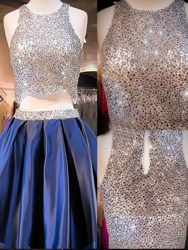 Blue sequin two pieces sparkly off shoulder sexy homecoming Formal Prom Dresses