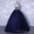 Blue Sequins and Beaded Ball Gown Tulle Lace-up Formal Dresses,Blue Evening Dresses Party Dresses