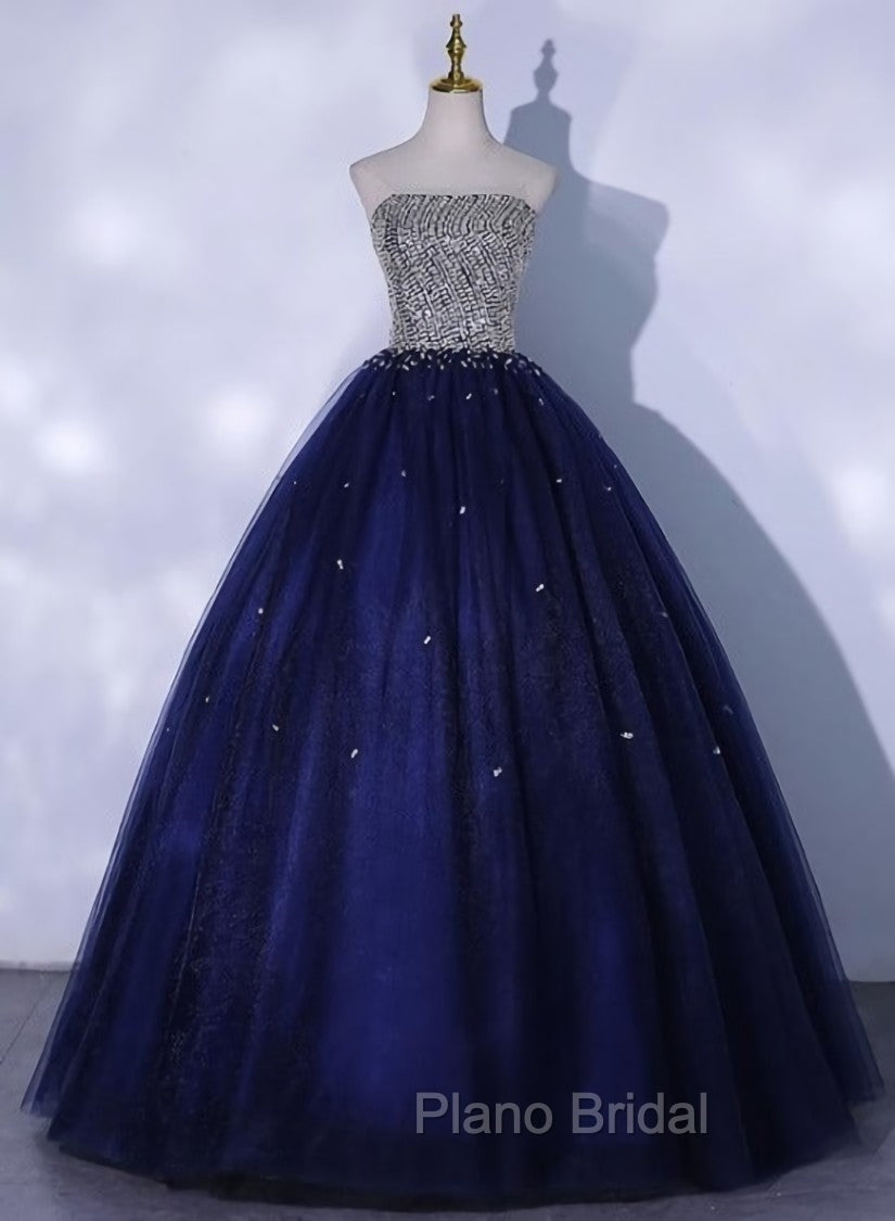 Blue Sequins and Beaded Ball Gown Tulle Lace-up Formal Dresses,Blue Evening Dresses Party Dresses Main image