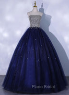 Blue Sequins and Beaded Ball Gown Tulle Lace-up Formal Dresses,Blue Evening Dresses Party Dresses