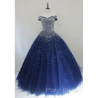 Blue Sequins Ball Gown Off Shoulder Party Dresses Blue Sweet 16 Gown Formal Prom Dresses shops