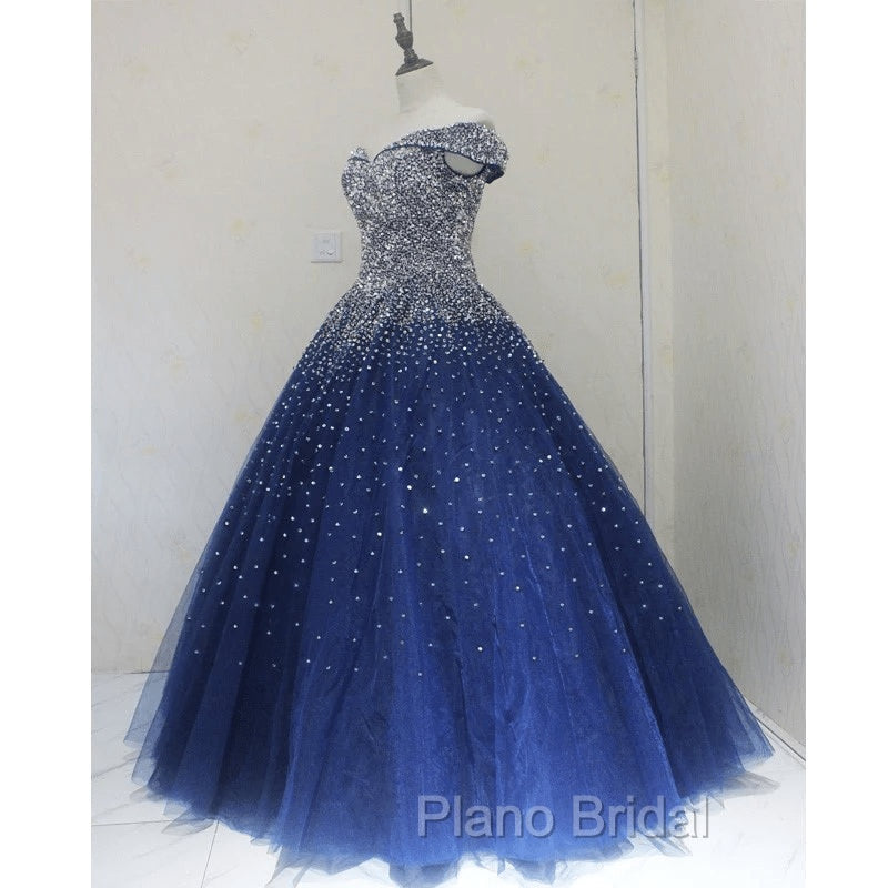 Blue Sequins Ball Gown Off Shoulder Party Dresses Blue Sweet 16 Gown Formal Prom Dresses shops