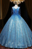 Blue Sequins Beading Straps Quinceanera Dresses