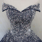Blue Sequins Sweetheart Ball Gown Sweet 16 Gown, Blue Tulle Party Dresses