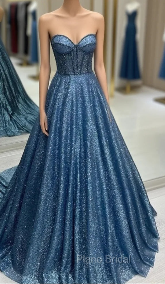 Blue Sequins Sweetheart Beading Formal Prom Dresses Main image