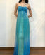 Blue Shiny Fashion Gradient Spray Gold Retro Elegant Sling Long Tulle Ball Gown Formal Evening Dresses Party Dresses