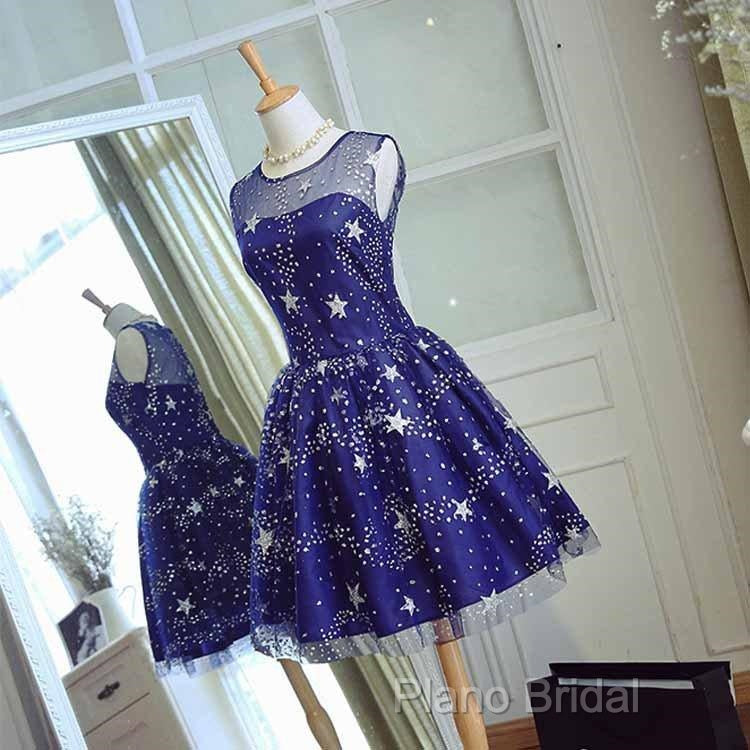 Blue Short Beautiful Homecoming Dresses Tulle SleevelessFormal Prom Dresses, Blue Party Dresses Secondary image