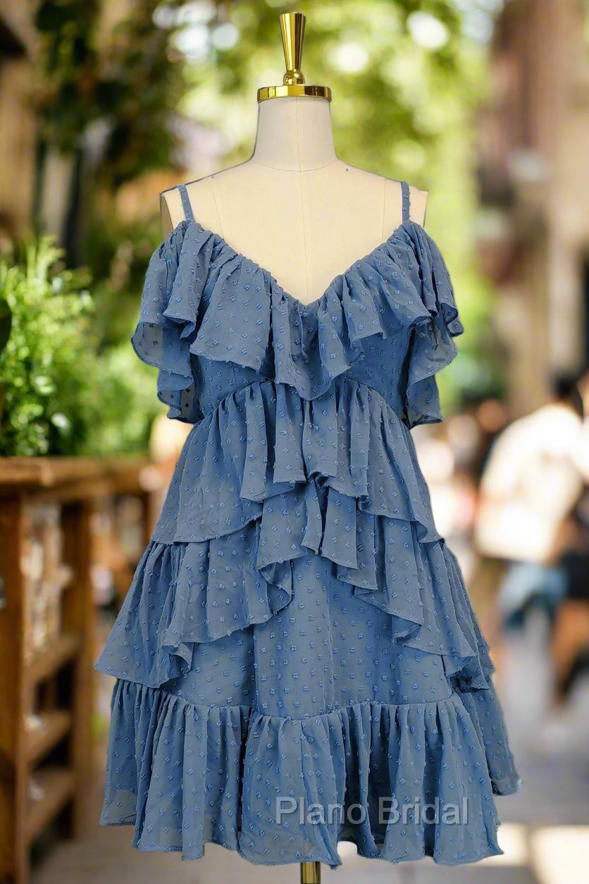 Blue Short Formal Prom Dresses A-line V Neck Lovely Homecoming Dresses Main image