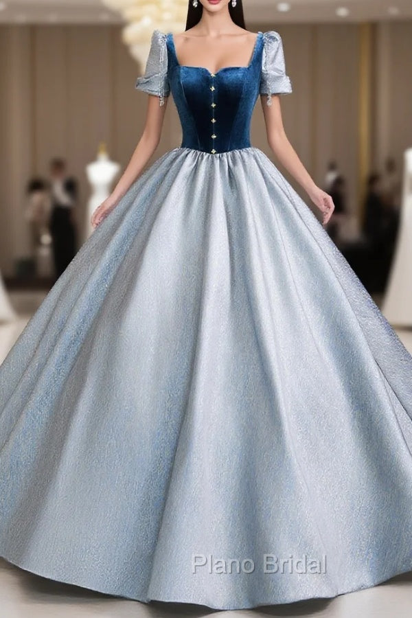 Blue Short Sleeve Square Neck Quinceanera Dresses Main image