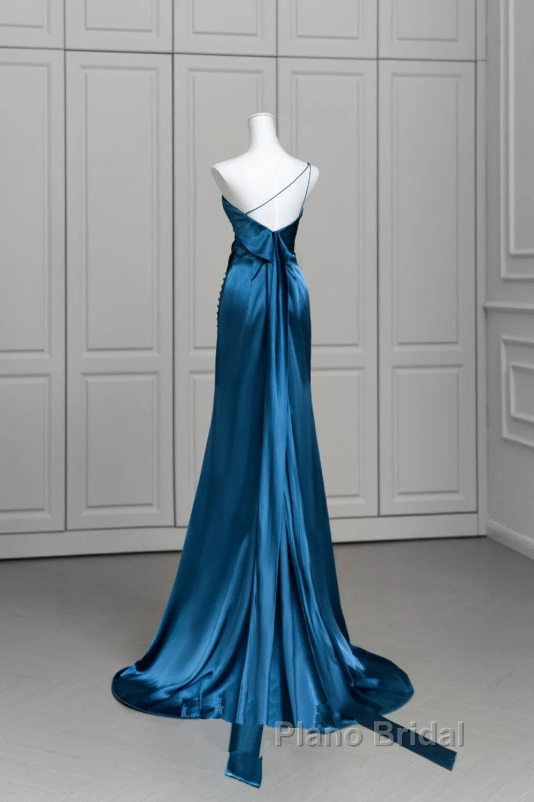 Blue Soft Satin Long Formal Prom Dresses With Leg Slit, Blue Evening Dresses Formal Dresses Secondary image