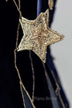 Blue Spaghetti Strap Long Formal Prom Dresses with Star, Blue Evening Party Dresses