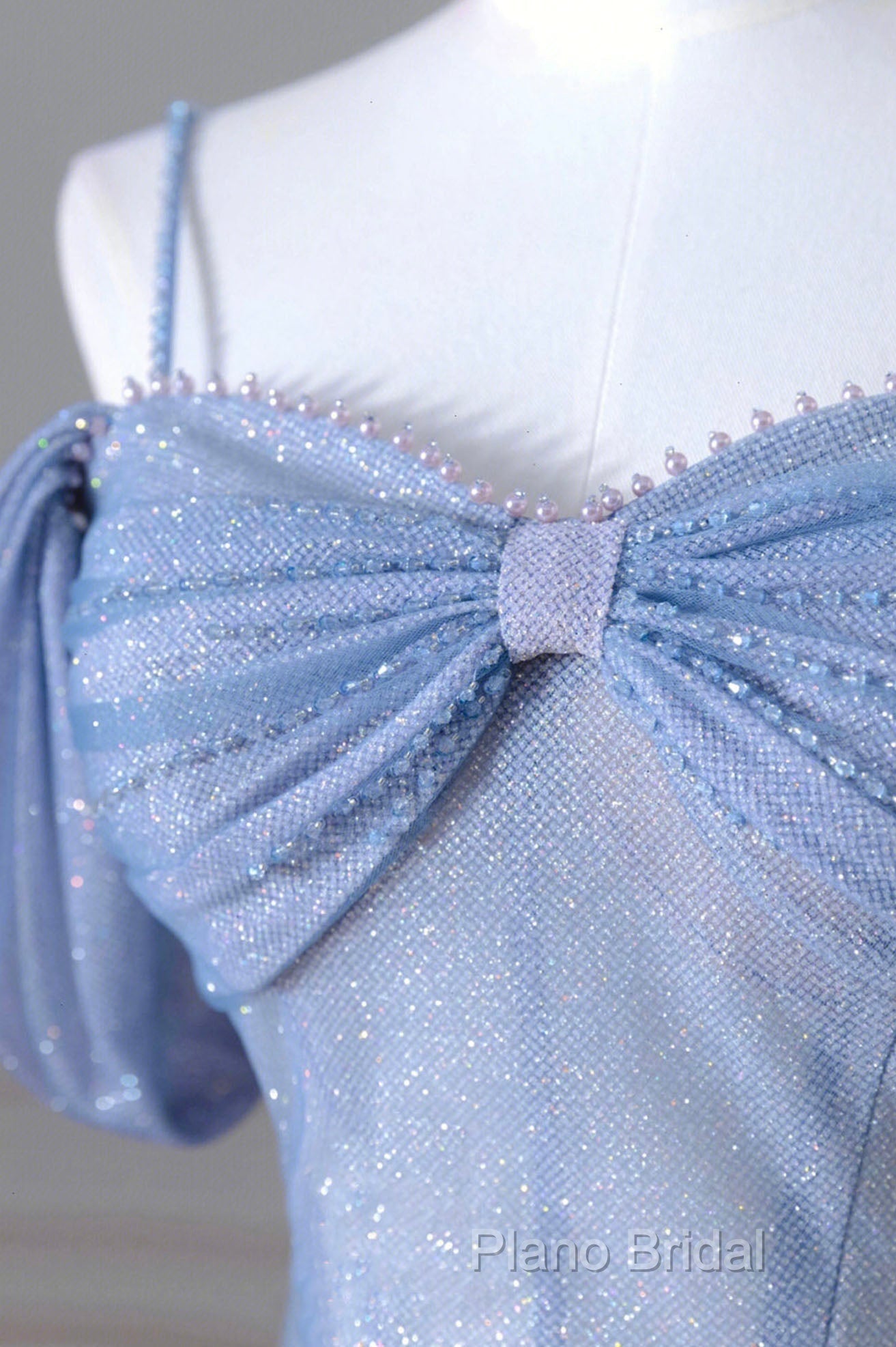 Blue Spaghetti Strap Tulle Long Formal Prom Dresses, Beautiful A-Line Formal Dresses