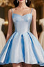 Blue Spaghetti Straps Flash Satin Homecoming Dresses