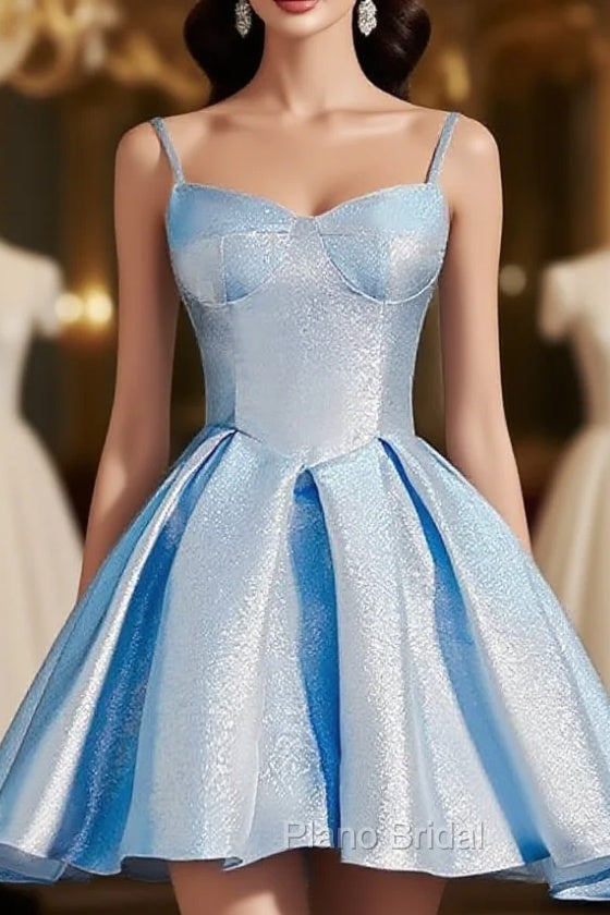 Blue Spaghetti Straps Flash Satin Homecoming Dresses Main image