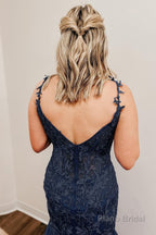 Blue Spaghetti Straps Mermaid Prom Dress With Appliques