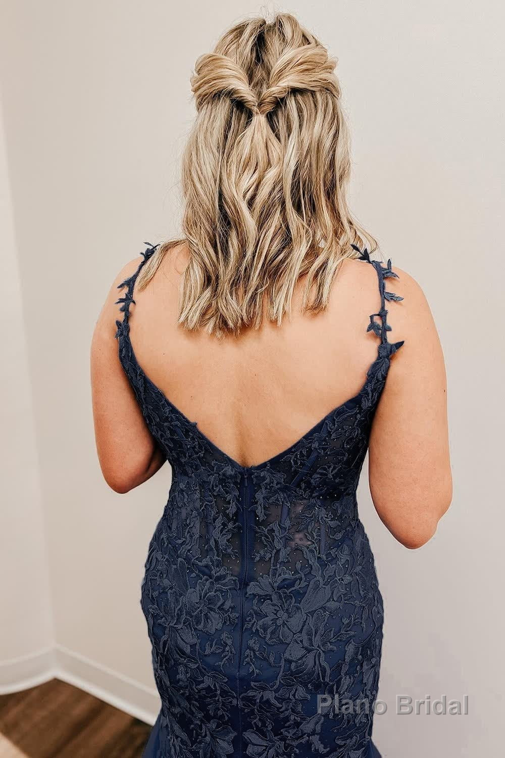 Blue Spaghetti Straps Mermaid Prom Dress With Appliques